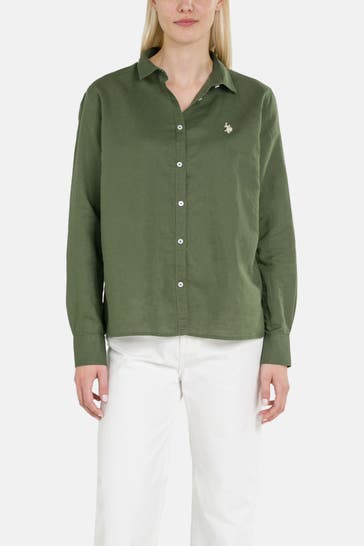 U.S. POLO ASSN. Leinenmix-Bluse oliv