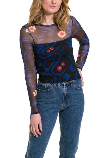 DESIGUAL Longsleeve bunt gemustert