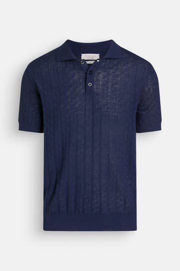 WOOL & CO Strick-Polo dunkelblau