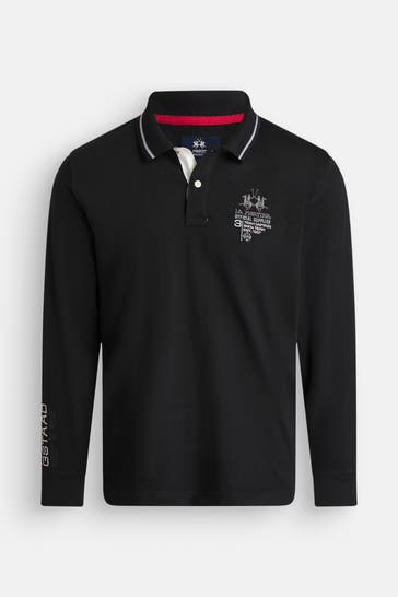 LA MARTINA Langarm-Polo schwarz