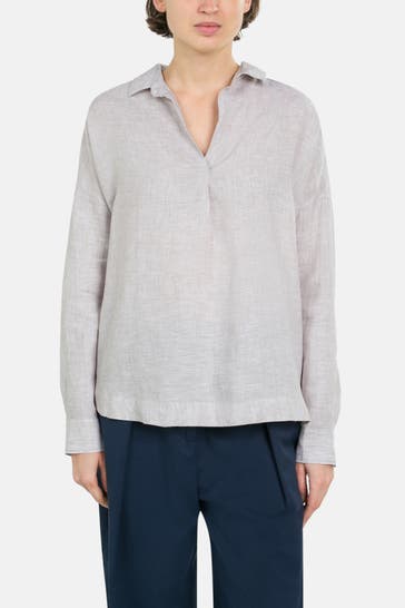 0039 ITALY Leinen-Blusenshirt 'Derry LA' grau