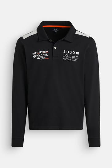 LA MARTINA Langarm-Polo schwarz