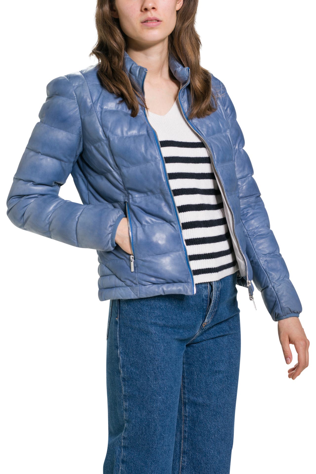 MILESTONE Lederjacke 'Verbena' taubenblau, Bild 1