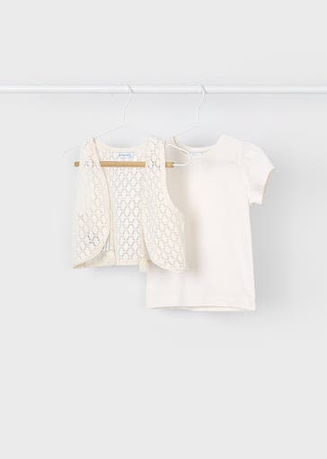 MAYORAL Set: T-Shirt und Strickweste ecru