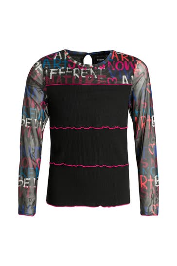 DESIGUAL Longsleeve schwarz gemustert 