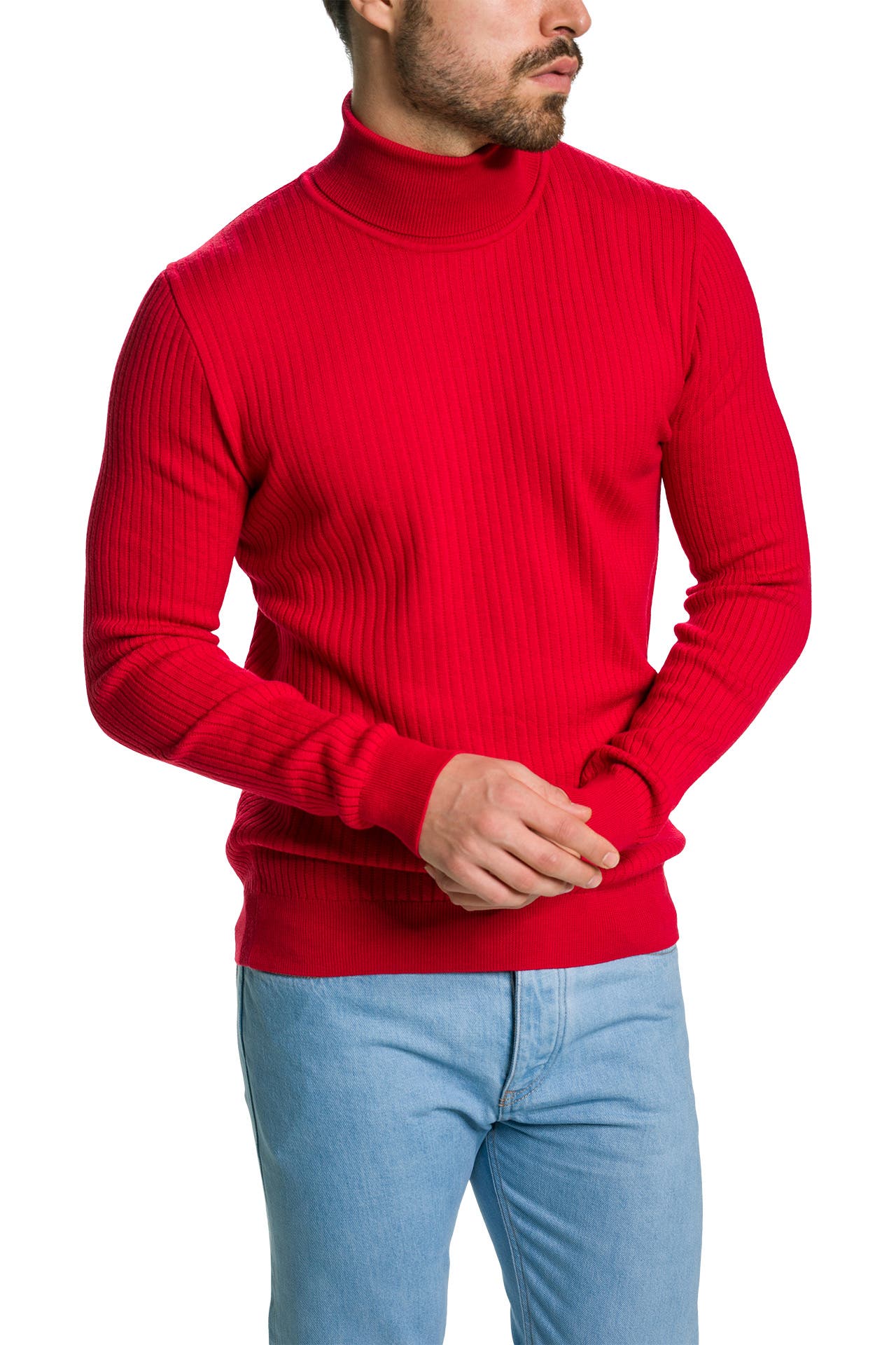 Elegantes Roter Rollkragenpullover Herren Bilder