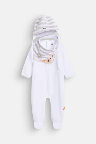 STEIFF Set: Strampler, Mütze & Lätzchen