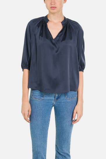 HERZENSANGELEGENHEIT Seidenmix-Blusenshirt dunkelblau