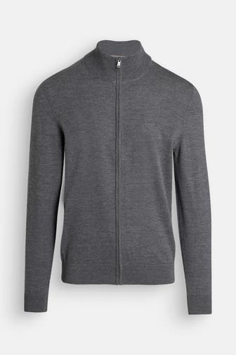 BOSS Woll-Strickjacke dunkelgrau