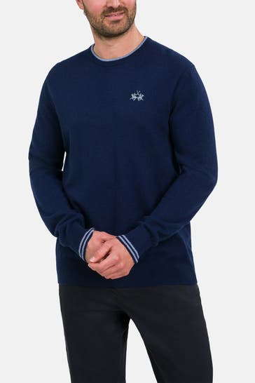 LA MARTINA Wollmix-Pullover 'Tiger's Eye' dunkelblau