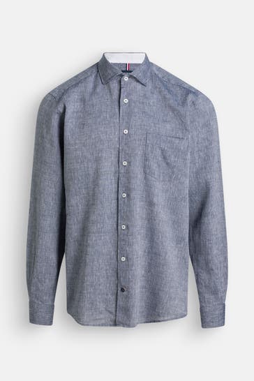 HECHTER Paris Leinenmix-Hemd graublau Regular Fit