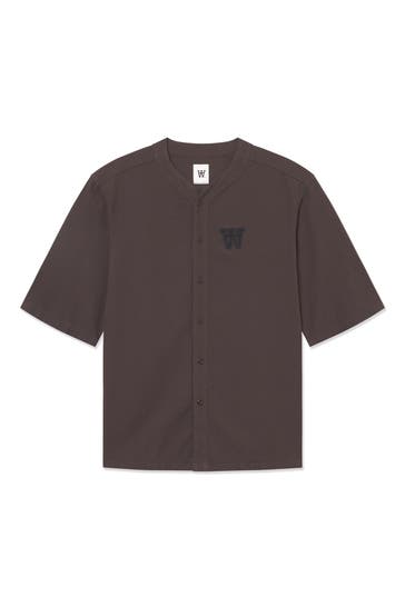 WOOD WOOD Strick-Kurzarmhemd 'Hardy' dunkelbraun