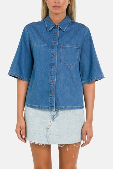 BOSS Jeansbluse 'Bynea' blau