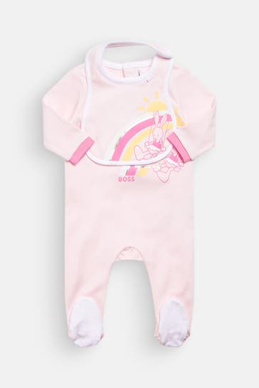 BOSS Set: Strampler & Lätzchen rosa