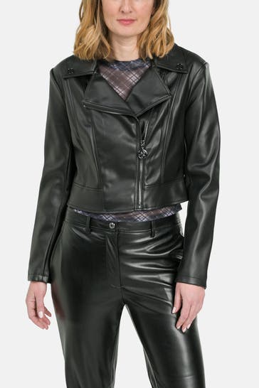 GUESS Lederimitatsjacke schwarz
