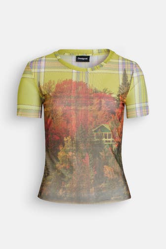 DESIGUAL T-Shirt hellgrün gemustert