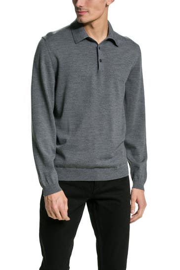 BOSS Strick-Polo 'Banet' dunkelgrau