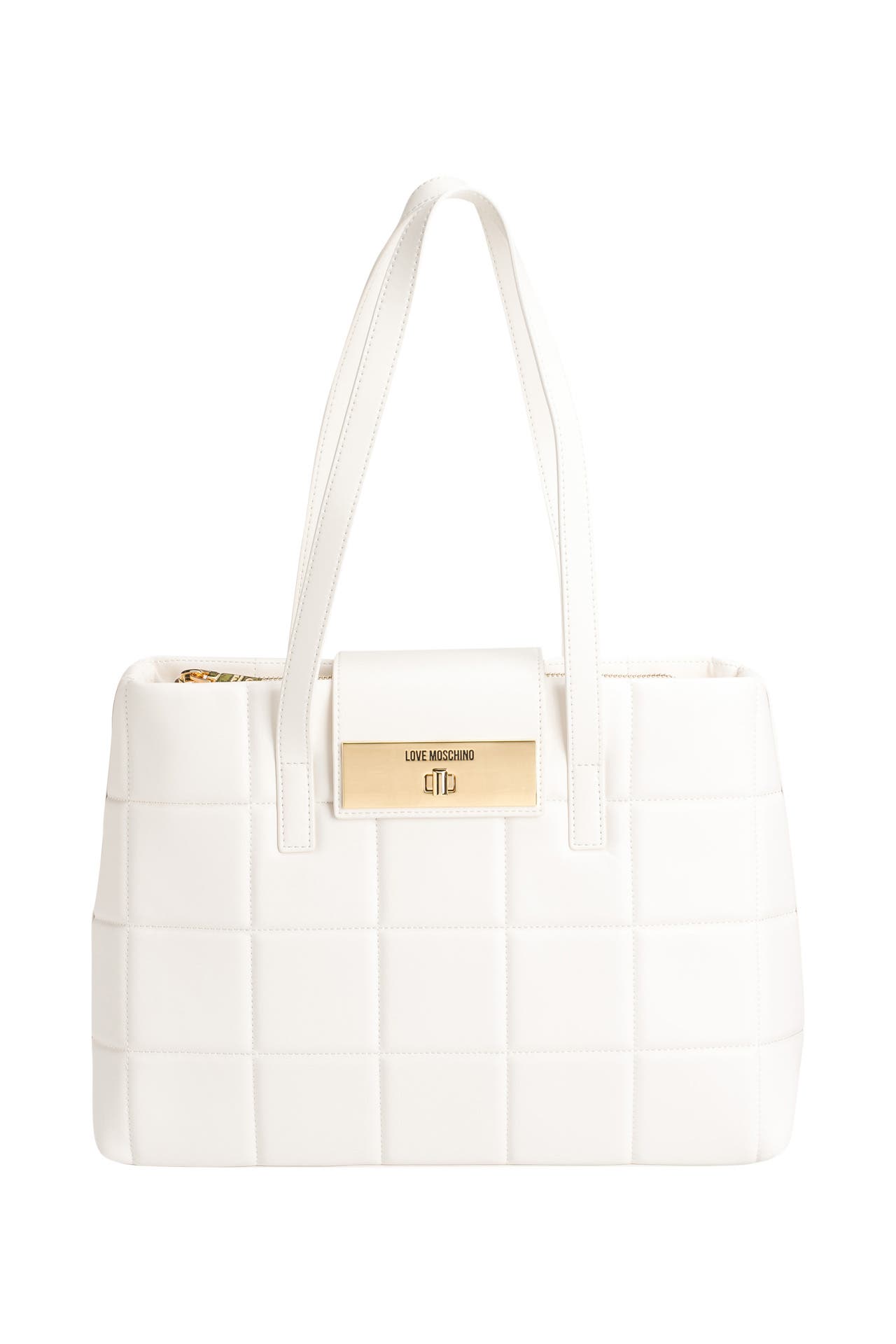 Love Moschino Damen Schultertasche In Elfenbein – Elegante Quilted PU Tasche Im Designer-Look
