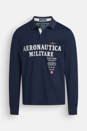 AERONAUTICA MILITARE Dark blue long-sleeved Polo Shirt