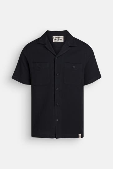 SUPERDRY Kurzarmhemd schwarz Regular Fit