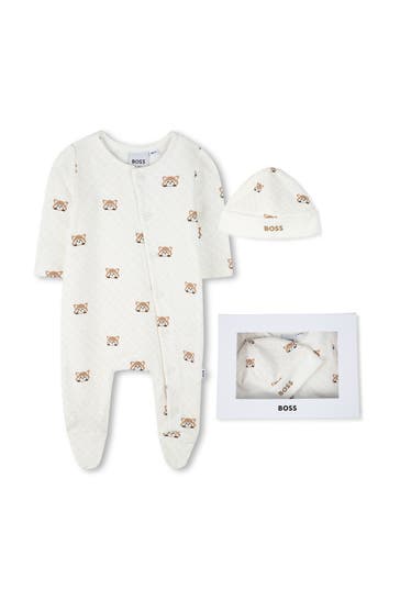 BOSS Set: Strampler & Mütze gemustert