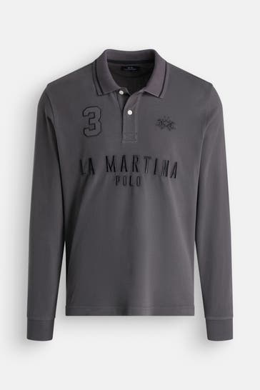 LA MARTINA Langarm-Polo dunkelgrau
