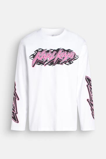 KARL KANI Longsleeve 'Woven Signature Kani Heat' weiß