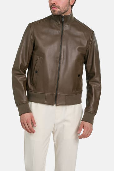 BOSS - Leder-Blouson 'Nafan' dunkelbraun