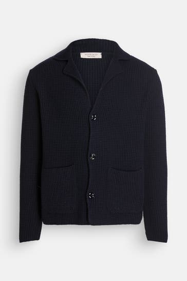 WOOL & CO Wollmix-Strickjacke nachtblau