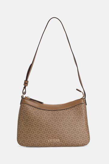 GUESS Schultertasche braun logo