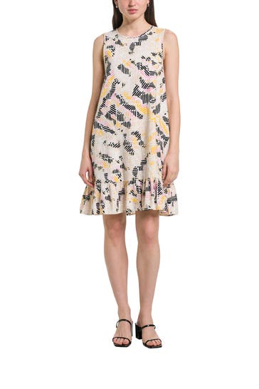 COMMA, Leinenmix-Kleid gemustert
