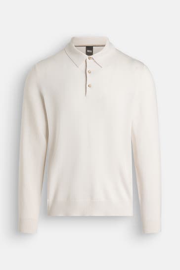 BOSS Langarm-Polo 'Banet' offwhite