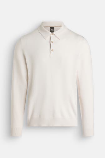 BOSS Langarm-Polo 'Banet' offwhite