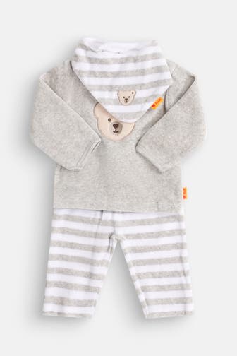 STEIFF Set: Fleeceshirt, Fleecehose & Lätzchen
