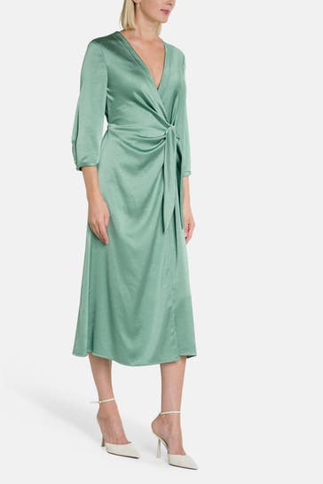 RIANI Emerald green satin Midi Dress