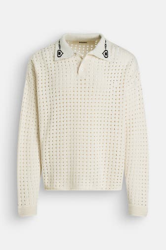 ROUGH. Langarm-Polo creme