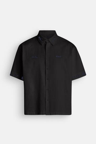 WOODBIRD Leinenmix-Kurzarmhemd 'Wang' schwarz