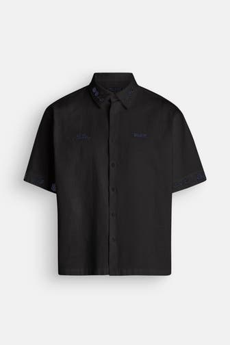 WOODBIRD Leinenmix-Kurzarmhemd 'Wang' schwarz