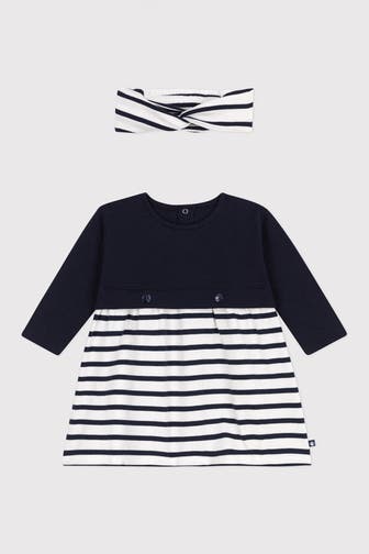 PETIT BATEAU Set: Kleid und Haarband zweifarbig
