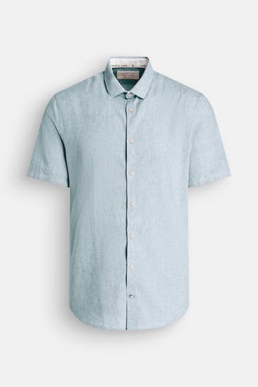 COLOURS & SONS Leinenmix-Kurzarmhemd türkis