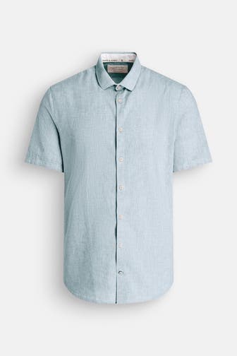 COLOURS & SONS Leinenmix-Kurzarmhemd türkis