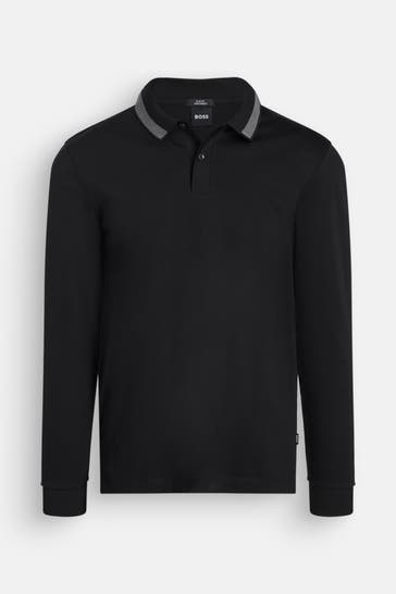 BOSS Langarm-Polo schwarz