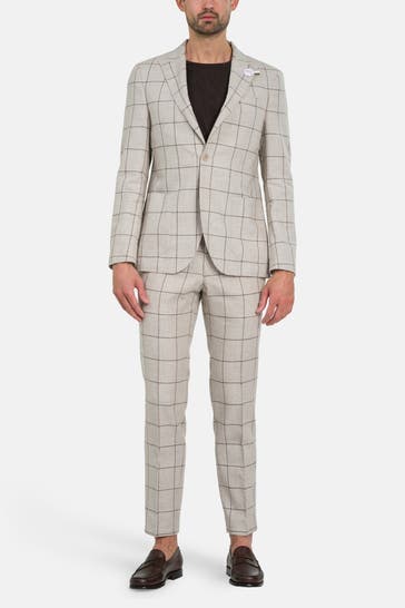 BALDESSARINI Leinenmix-Anzug 'Sanders' greige gemustert