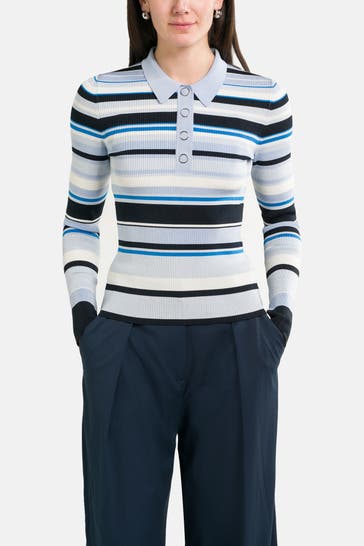 BOSS Strickpullover 'Famite' hellblau gestreift