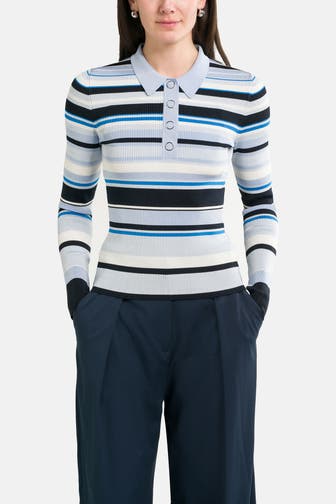 BOSS Strickpullover 'Famite' hellblau gestreift