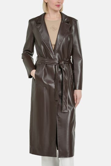 GUESS Kunstleder-Mantel dunkelbraun