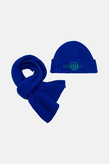GANT Beanie und Schal Set blau