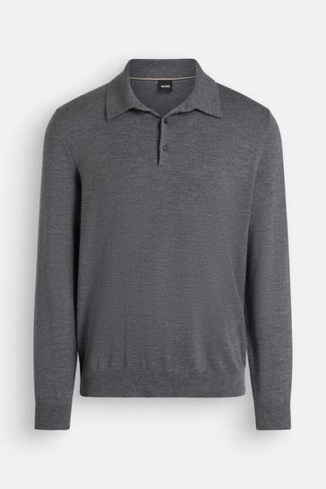 BOSS Langarm-Polo 'Banet' grau