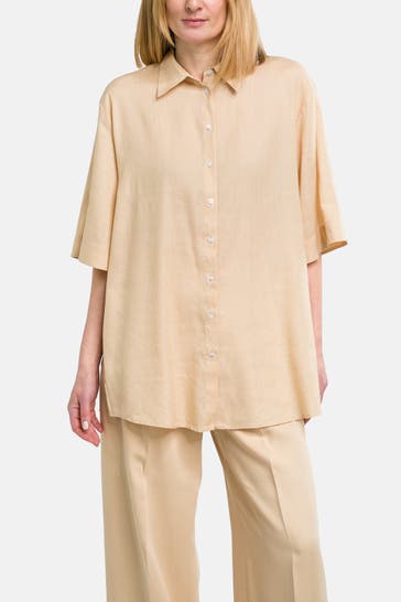 HUGO Kurzarm-Hemdbluse 'Etilliana' hellbraun