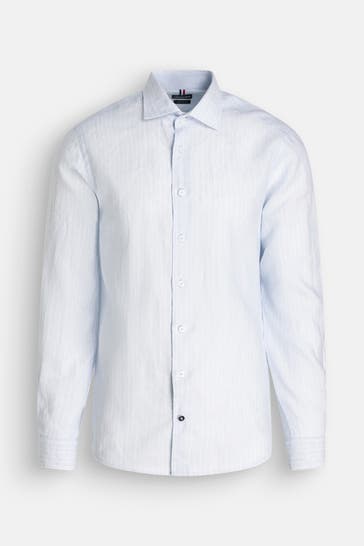 HECHTER Paris Leinenmix-Hemd hellblau Regular Fit